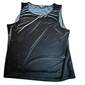 DKNY Womens Black Velvet Sleeveless Scoop Neck Tank Top Plus Size 2X Witch Goth